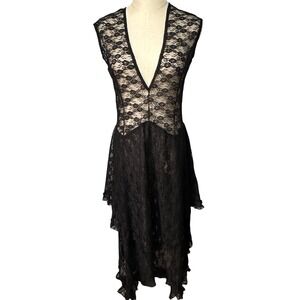 Womens Black Lace Sheer Layering Dress 16/18 Dress Boho Dark Romantic Festival